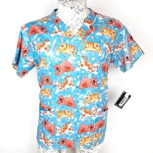 Dickies Dogs & Cats Scrub Top Size Medium NWT